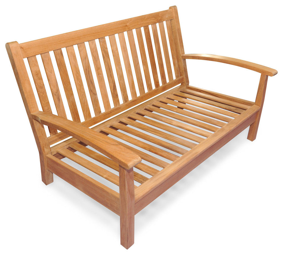 Teak Deep Seating Love Seat with Cushions, Canvas Forest Green
