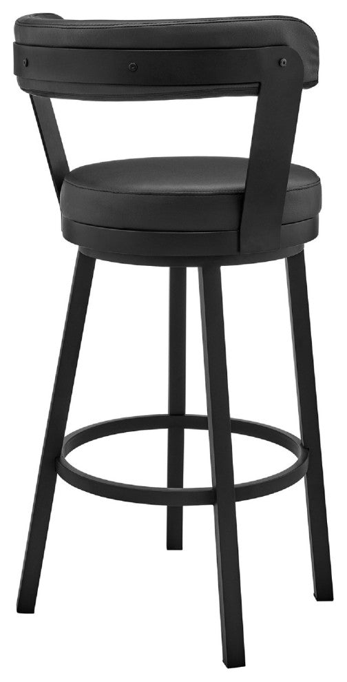 26 Inch Vegan Faux Leather Round Swivel Counter Stool, Black