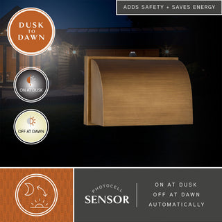 Walsh 1-Light Wrm Brass Dusk to Dawn Modern Outdoor Wall Sconce Fixture Dark Sky, Warm Brass, 7"wx4.75"hx4"d