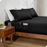 Fitted Dual Pocket Bottom Sheet 1800 Microfiber Ultra-Soft, Black, Queen