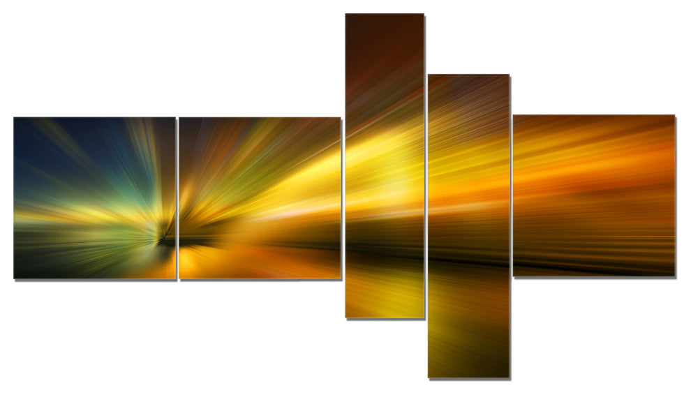 Blue Over Gold Texture, Abstract Canvas art print, 60"x32", 5 panels