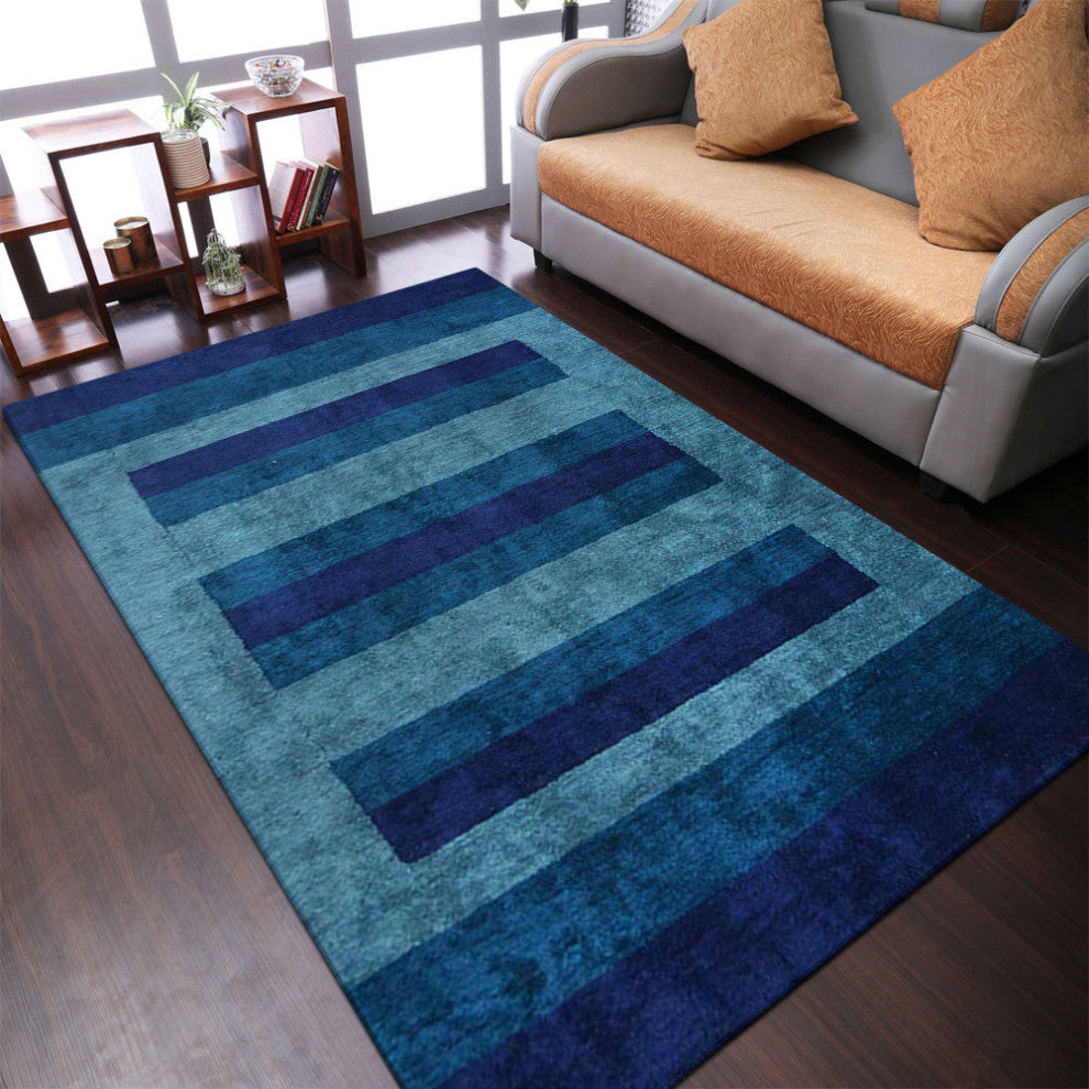 HAND KNOTTED LOOM SILK ECO-FRIENDLY AREA RUG-Rectangle,Blue Blue,Contemporary