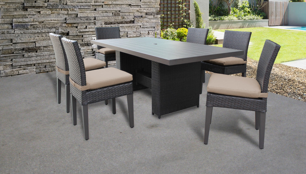 Belle Rectangular Patio Dining Table With 6 No Arm Chairs Wheat