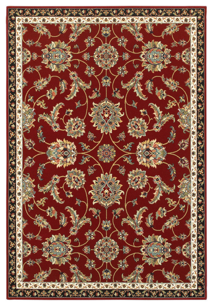 Karaman Floral Traditional Red/ Multi Area Rug, 5'3"x7'6"
