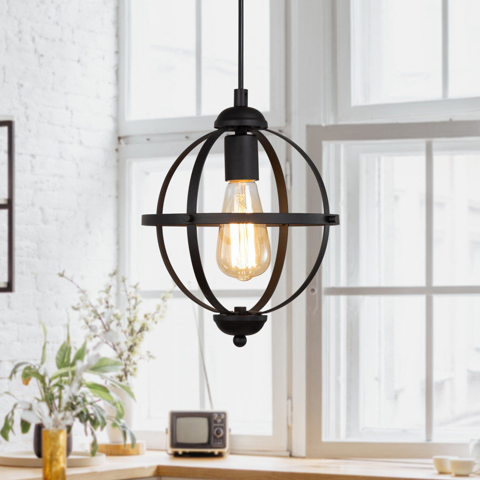 LNC 9.5 Inch 1-Light Industrial Black Globe Cage Pendant Light