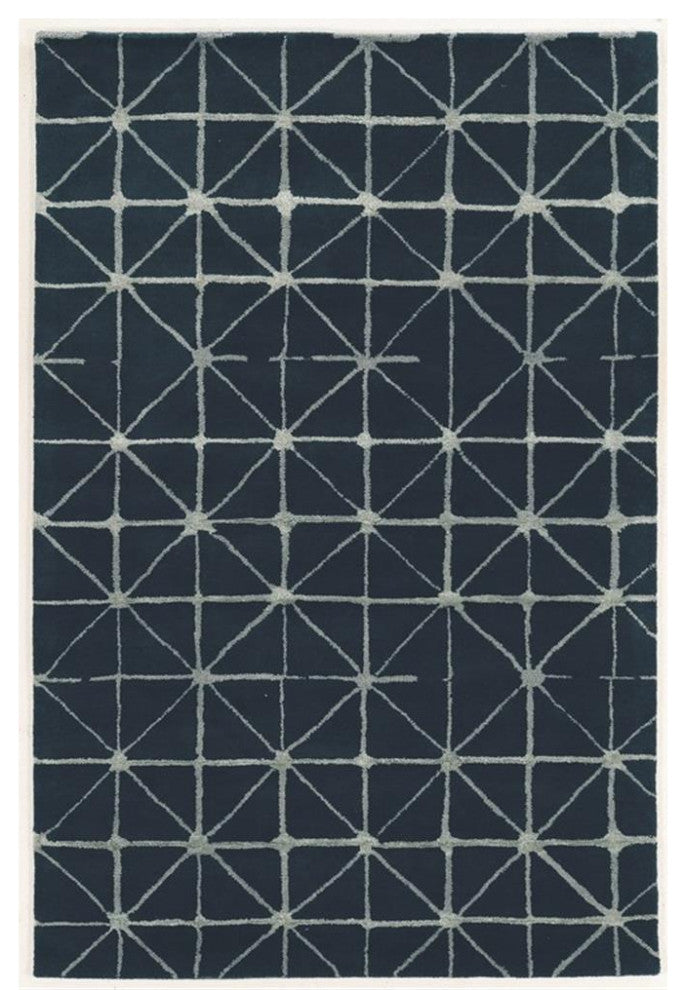 Linon Aspire Triangle Hand Tufted Wool 8'x11' Rug in Navy