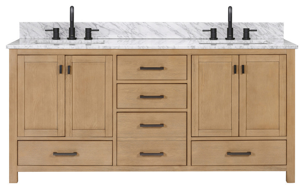 Avanity Modero 72" Double Vanity Combo, Brushed Oak and Carrara White Top