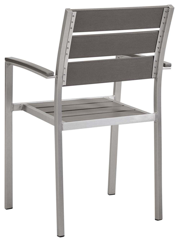 Side Dining Chair Armchair, Set of 2, Aluminum, Metal, Silver Gray, Outdoor