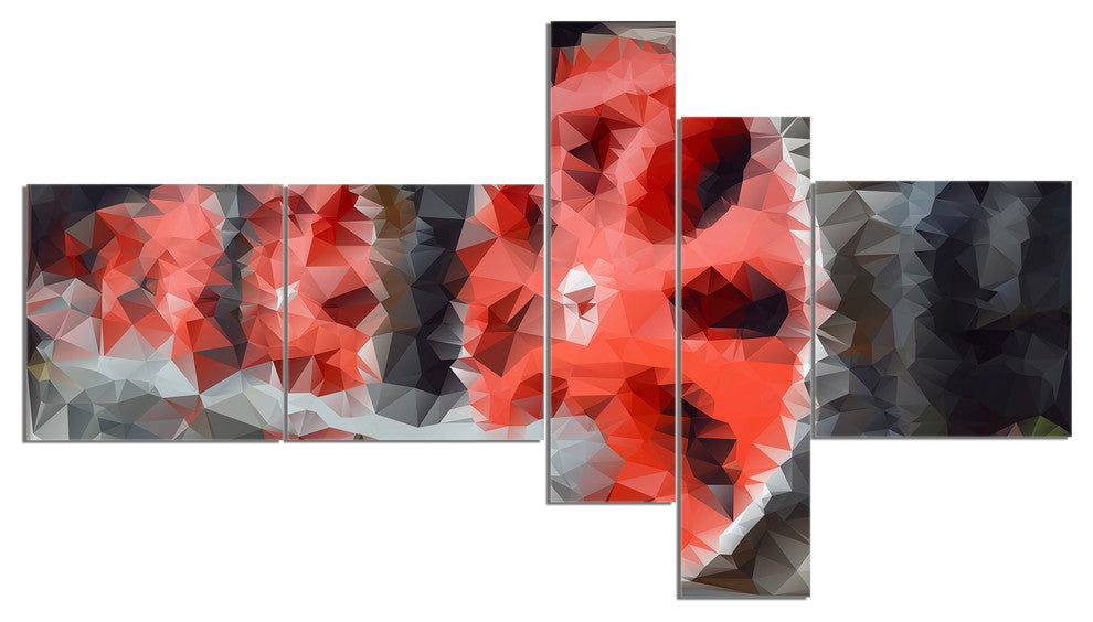 Red Wheels of Old Steam Train, Abstract Canvas Art Print, 60"x32", 5 panels