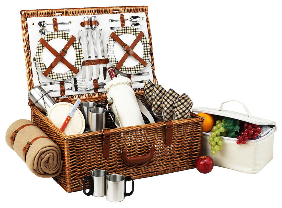 Dorset Basket For Four With Coffee Set And Blanket, Wicker W and London