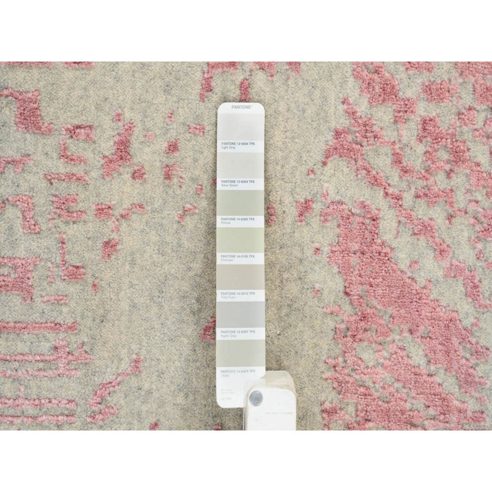 Rose Pink Wool and Art Silk Jacquard Hand Loomed Oversized Rug, 11'10"x17'10"