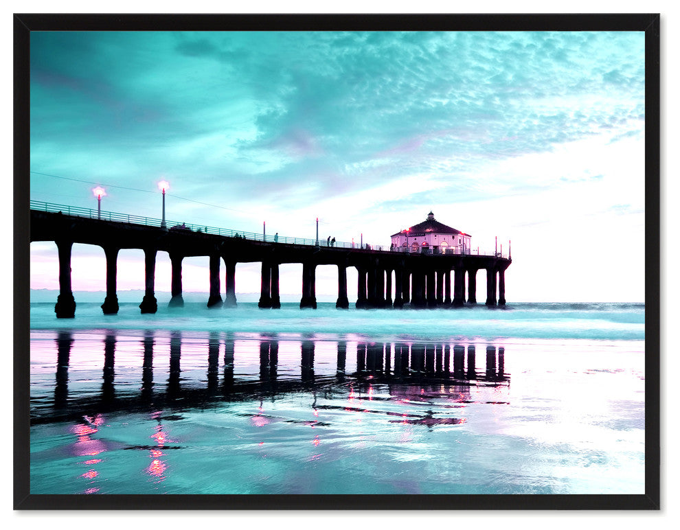 Manhattan Beach California Aqua Landscape Photo Canvas Print with Frame, 28"x37"
