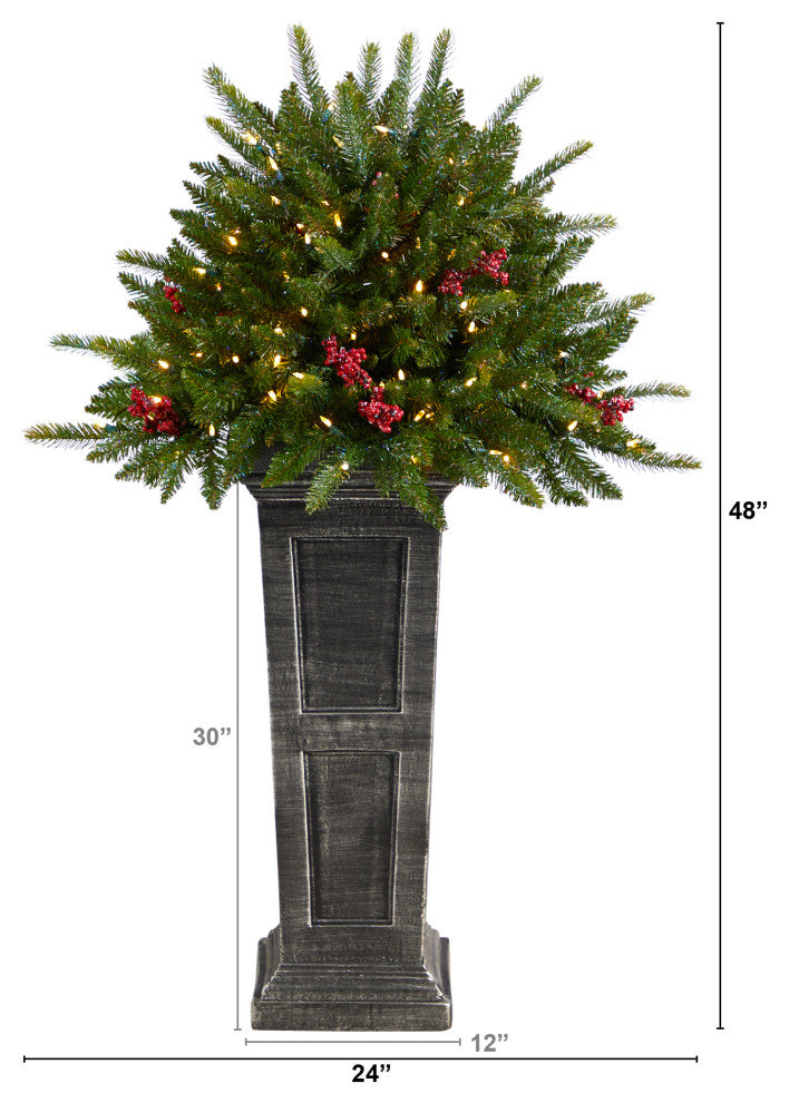 4' Holiday Faux Xmas Plant Pre-Lit &Glittered on Pedestal W/ Multicolor Lights