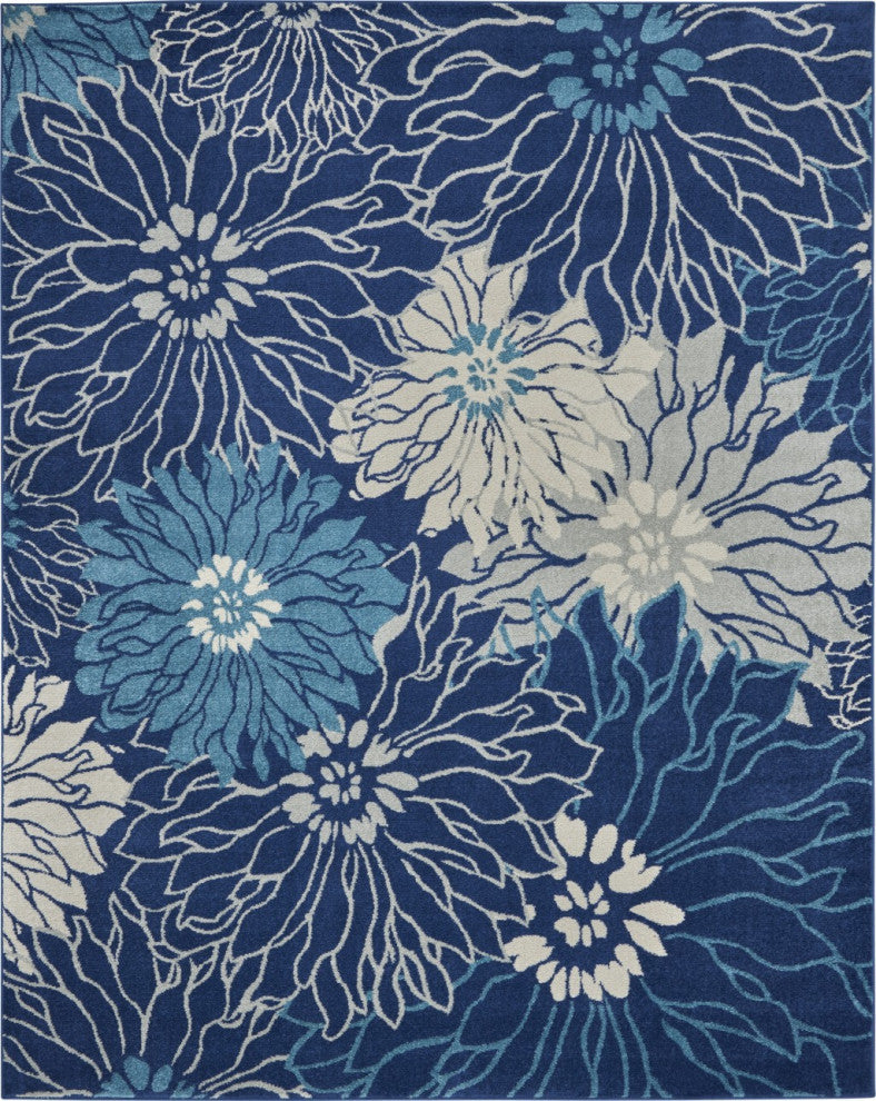 8' X 10' Blue And Ivory Floral Power Loom Area Rug