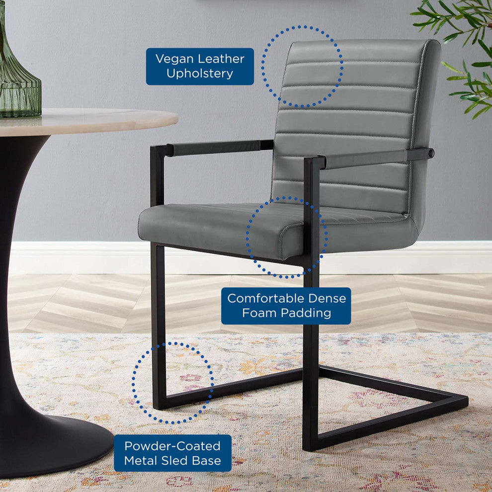Side Dining Chair, Set of 2, Faux Vegan Leather, Gray, Modern, Cafe Bistro