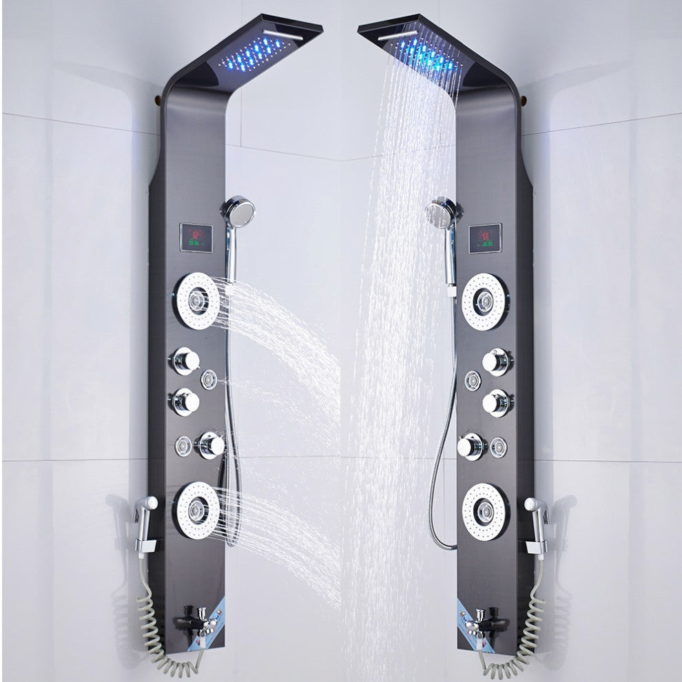 6-Stage Stainless Steel LED Shower Column With Massage Jets, Black