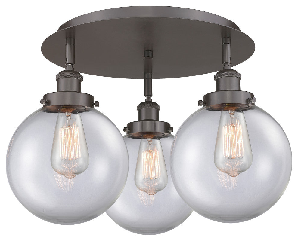 Canton-3 Light 20" Flush Mount-Oil Rubbed Bronze, Clear Glass Shade