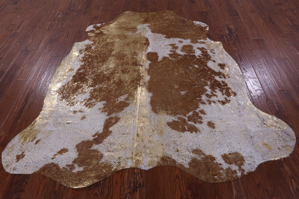 7' 2" X 7' 0" Gold Metallic Cowhide Rug C2164