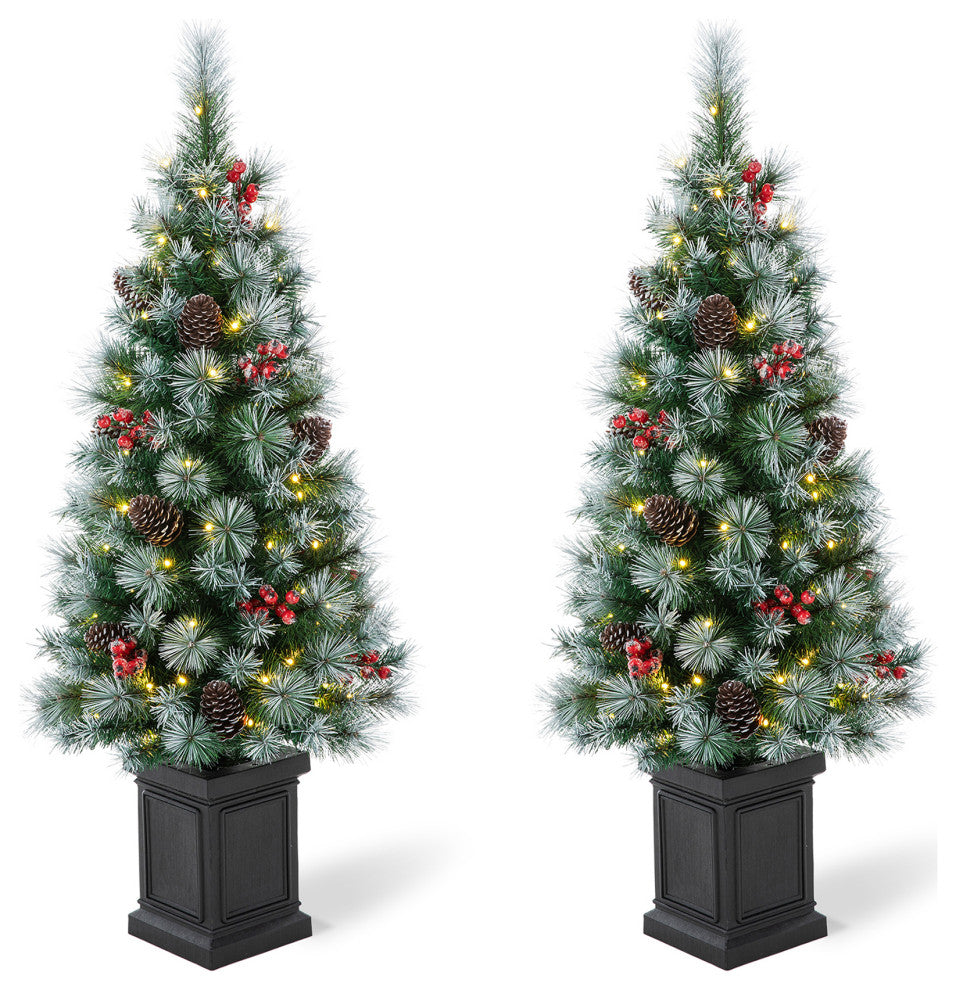 2-Pack 4'' Pre-Lit Pine Artificial Christmas Porch Tree with 80 Warm White Lights