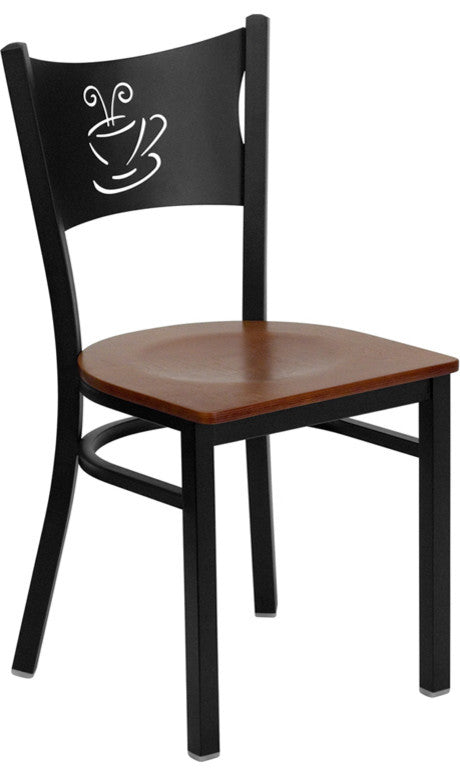 Dyersburg Metal Chair Black Coffee Back, Cherry Wood Seat