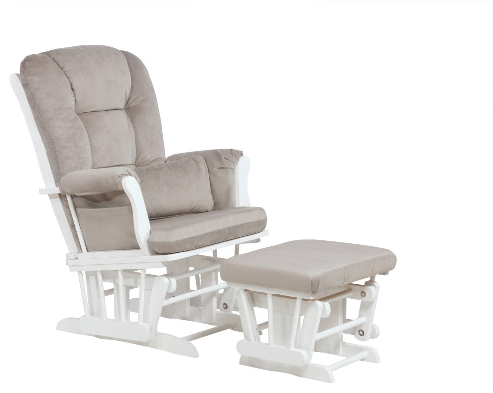 Alice Glider Chair and Ottoman, White, With Pillow