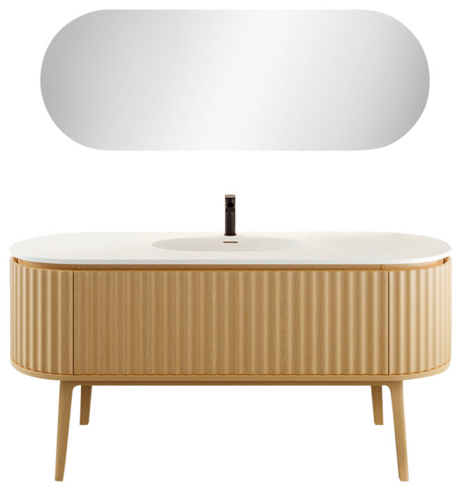Eviva Haven 64" Oak Freestanding Vanity With White Solid Surface Integrated Top