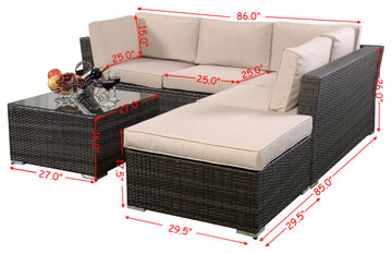 Costway 4PCS Wicker Cushioned Patio Rattan Furniture Set Sofa 5 Seat Garden