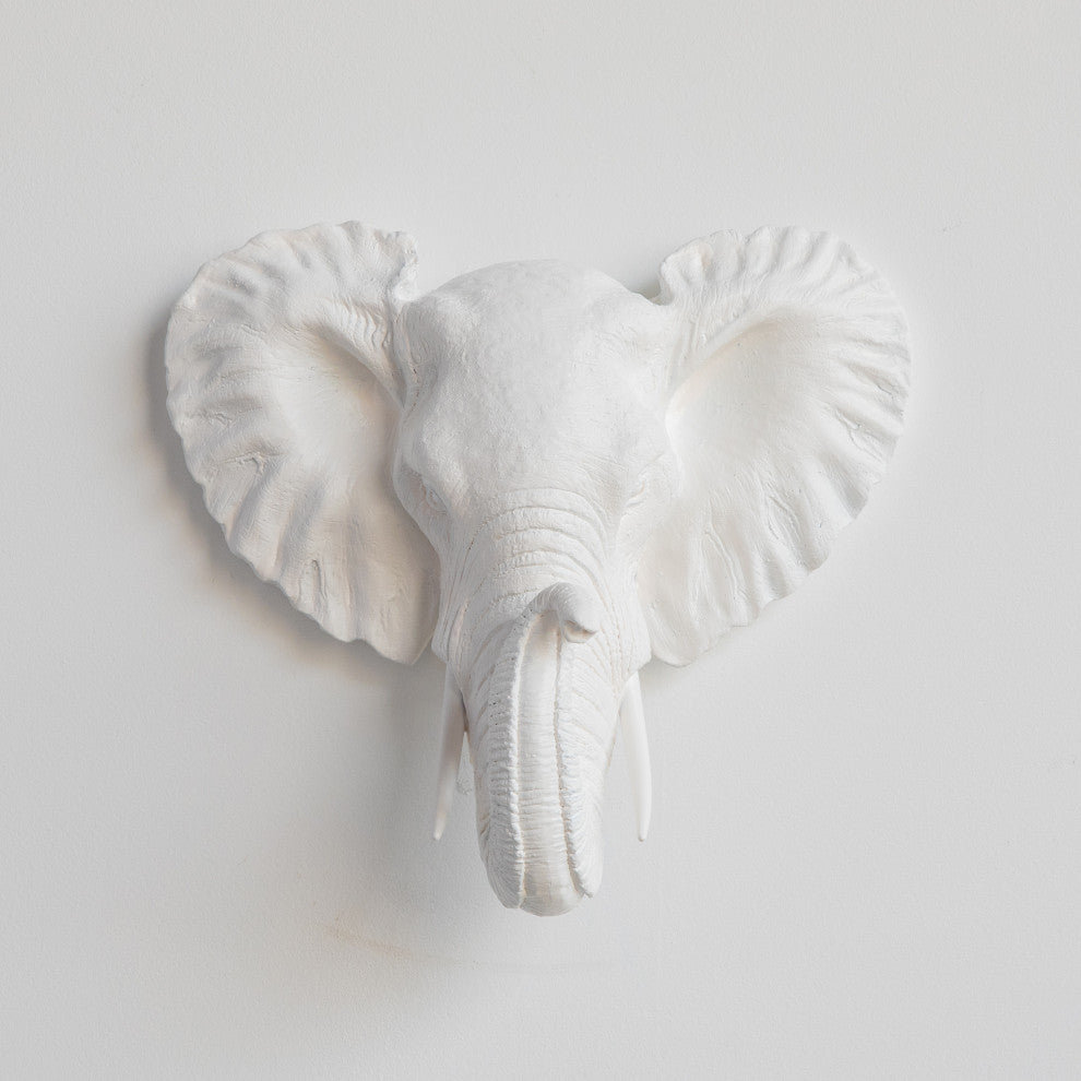 Faux Mini Elephant Wall Mount Wall Decor, White