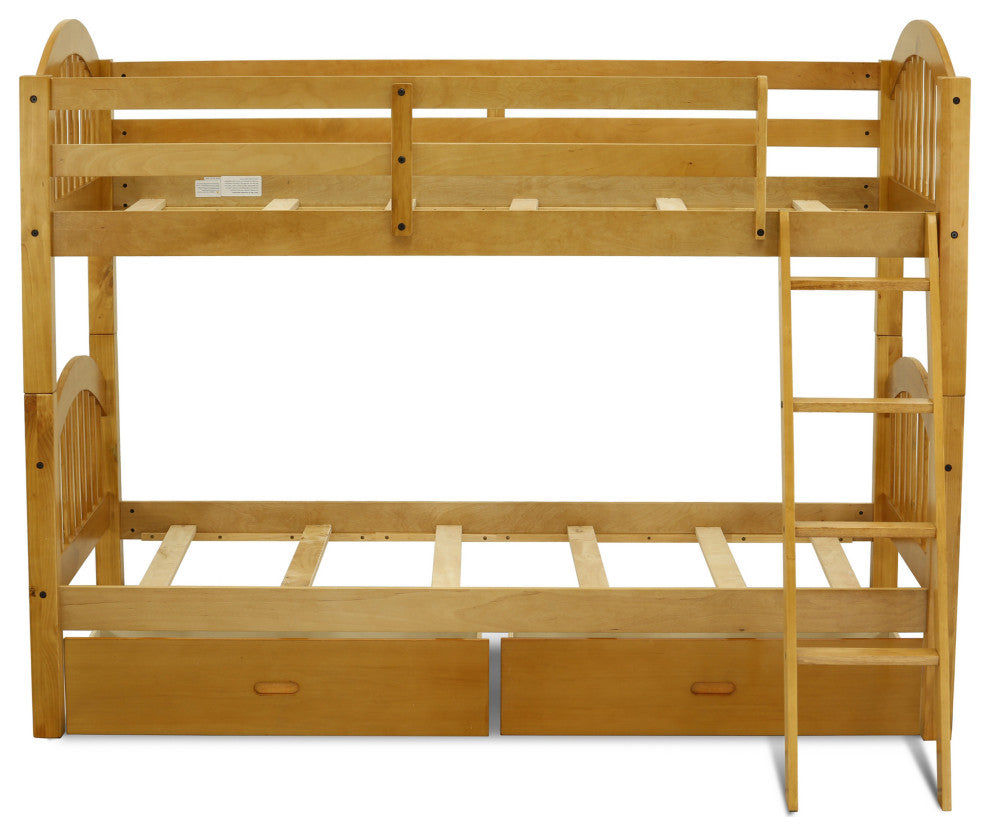 East West Furniture Verona Twin Bunk Bed In Natural Oakwith Under Drawer