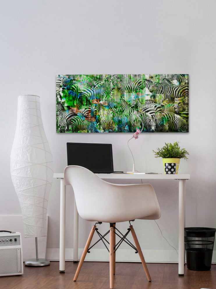 "Green Zebras" Print on Canvas, 24"x12"