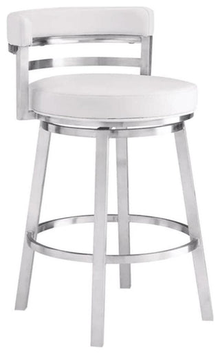 Armen Living Madrid 26" Faux Leather & Stainless Steel Counter Stool in White
