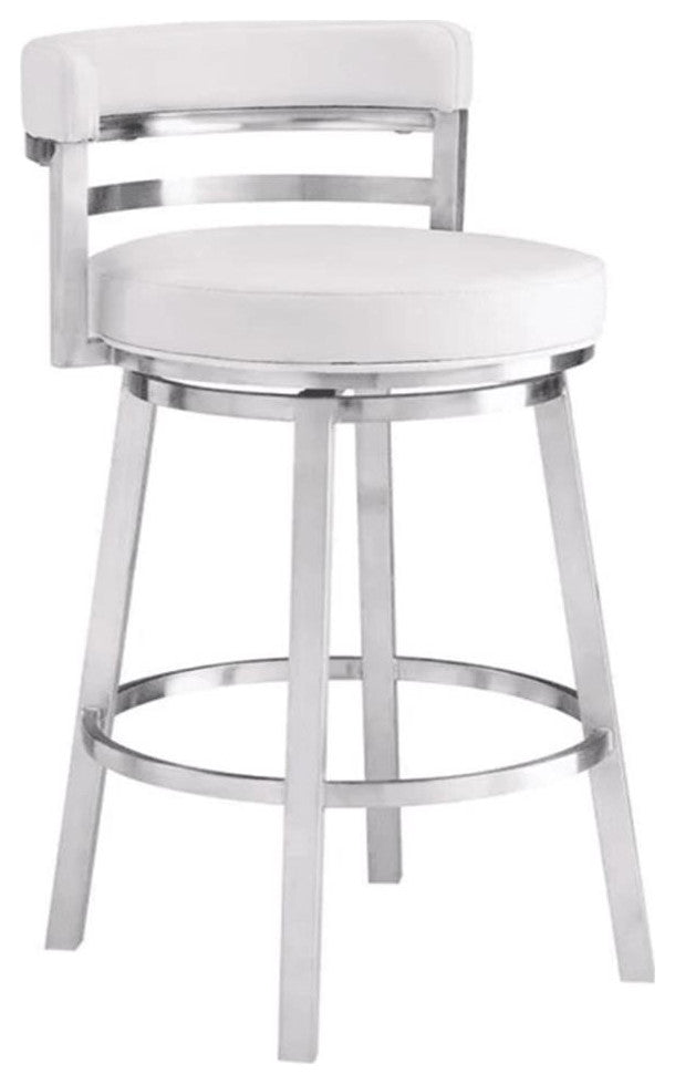 Armen Living Madrid 26" Faux Leather & Stainless Steel Counter Stool in White