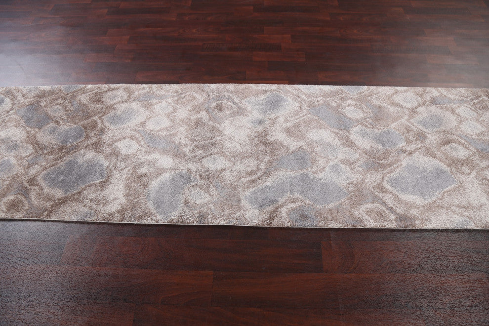 Turkish Abstract Brown Transitional Oriental Rug Contemporary Carpet 3x10