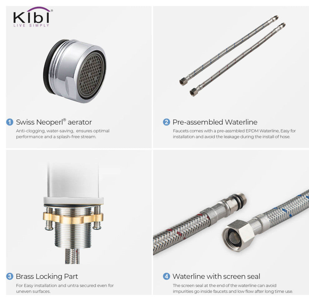 Cubic Single Hole Bathroom Faucet KBF1002, Chrome, W/ Drain