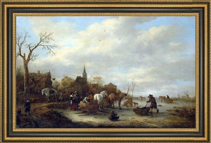 Isaac Van Ostade Winter Landscape Framed Premium Canvas Print, 16"x24"