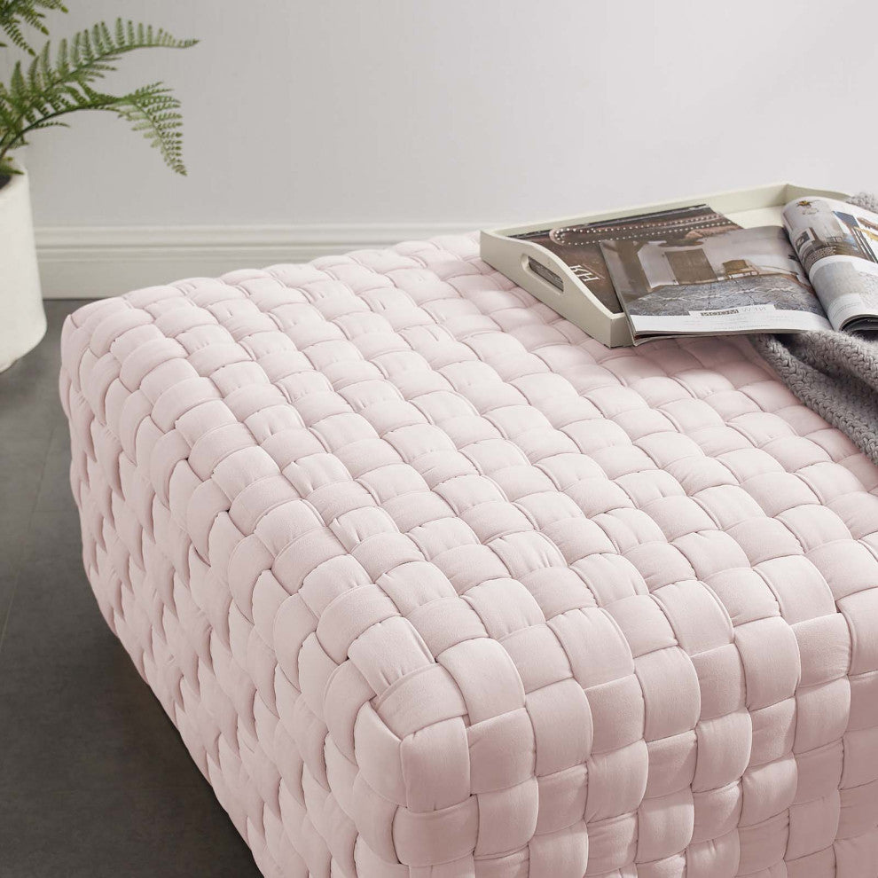 Accent Chair Ottoman, Square, Velvet, Pink, Modern, Living Lounge Hospitality