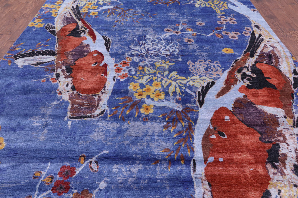 Fish Design Hand Knotted Silk Rug 8' 10" X 12' 0" Q11600