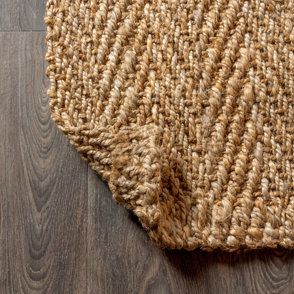 Espina Hand Woven Herringbone Chunky Jute Natural 2' x 8' Runner Rug