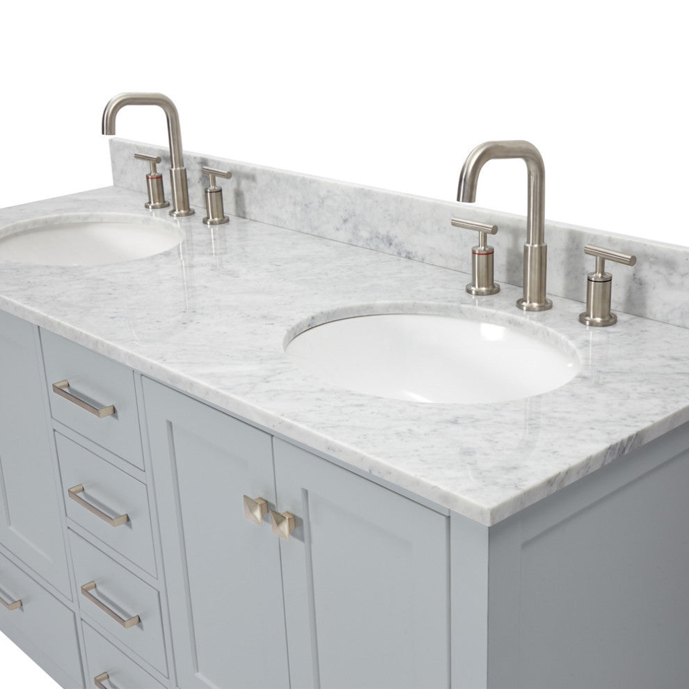 ARIEL Cambridge 61" Oval Sinks Bath Vanity Carrara Marble