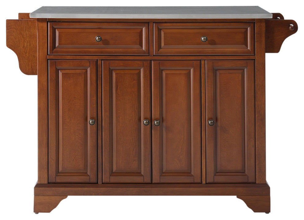 LaFayette Stainless Steel Top Kitchen Island, Classic Cherry Finish