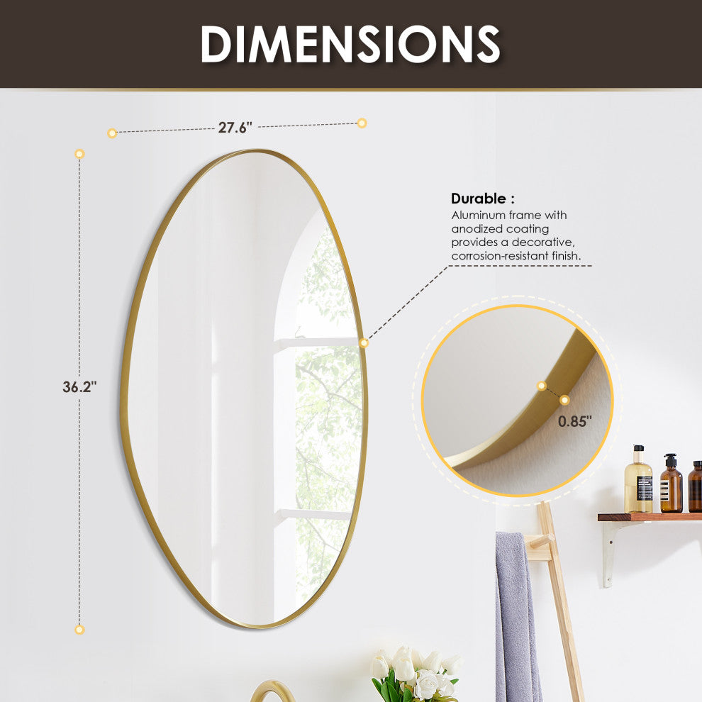 Aura Irregular Framed Bathroom Wall Mirror, Brushed Gold, 27"