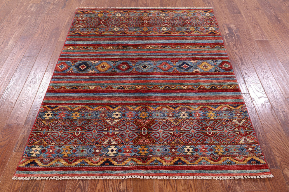 Hand Knotted Khorjin Super Kazak Wool Rug 5' 0" X 6' 5" Q10768