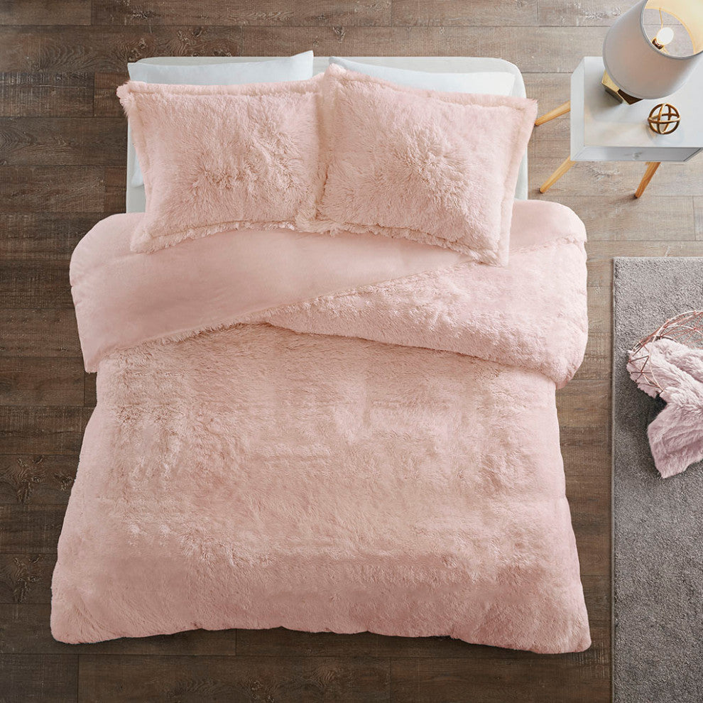 Intelligent Design Malea Shaggy Fur Duvet Cover Set, Blush