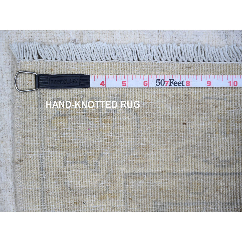 Delicate White 100% Wool Hand Knotted Washed Out Peshawar Oriental Rug 3'x5'