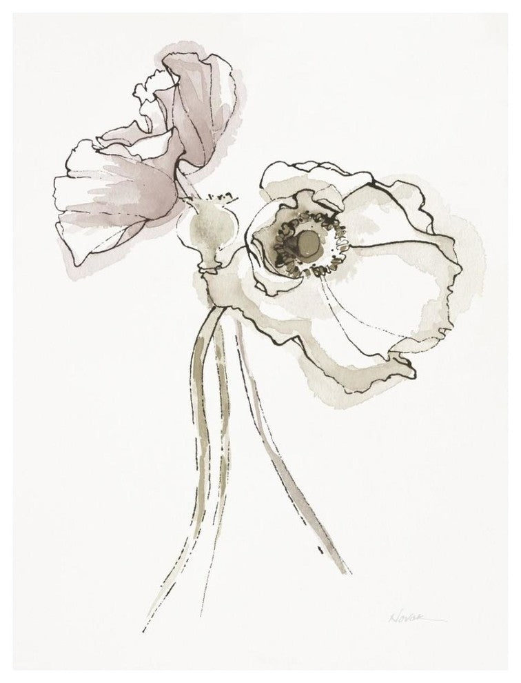 "Three Somniferums Poppies Neutral II" Paper Print by Shirley Novak, 32"x42"