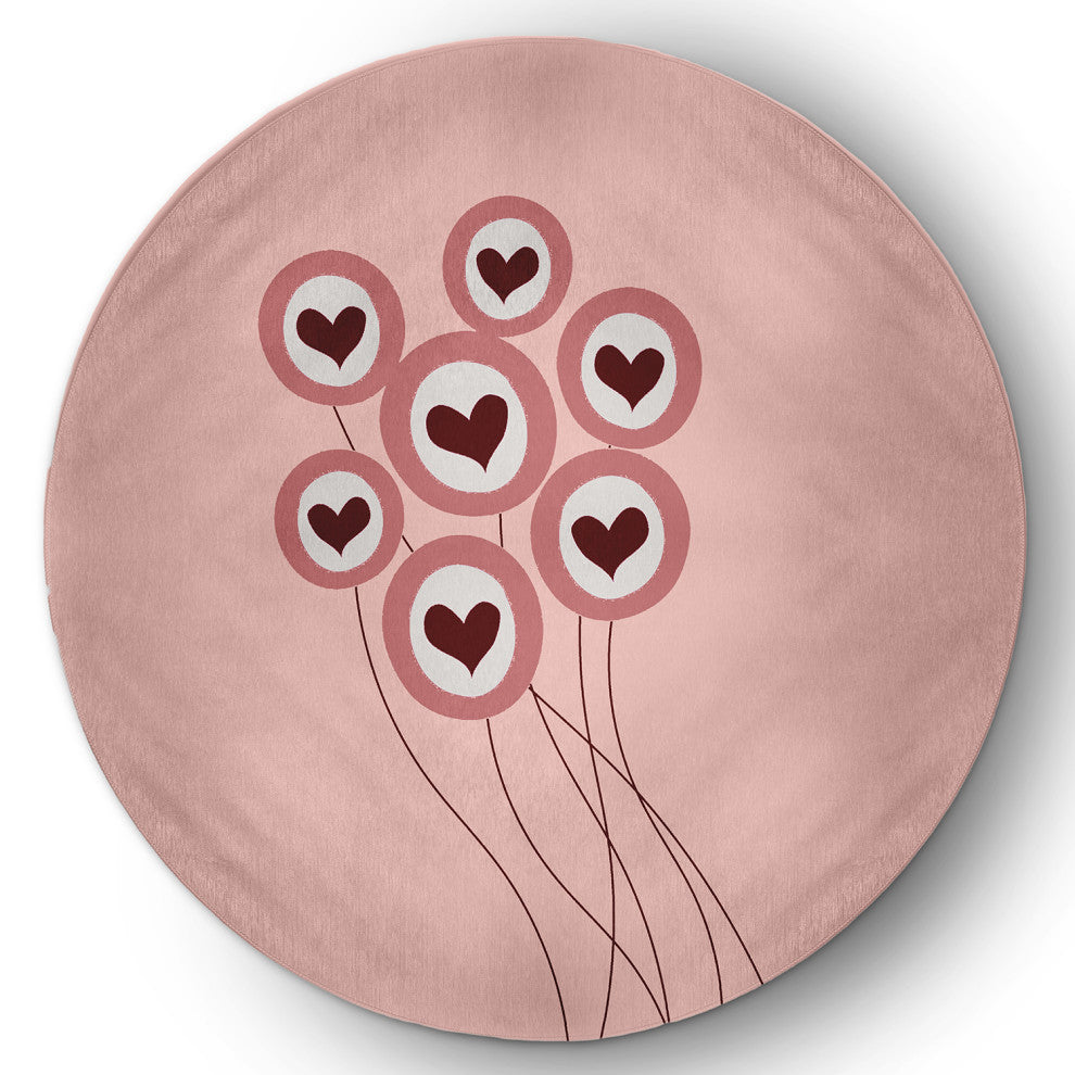 Love is in the Air Valentines Chenille Rug, Pink, 5' Round