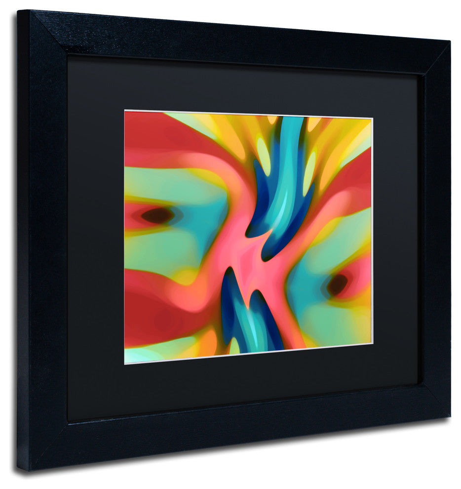 'Pink And Blue Owl' Matted Framed Art, Black Frame, Black Matte, 14x11