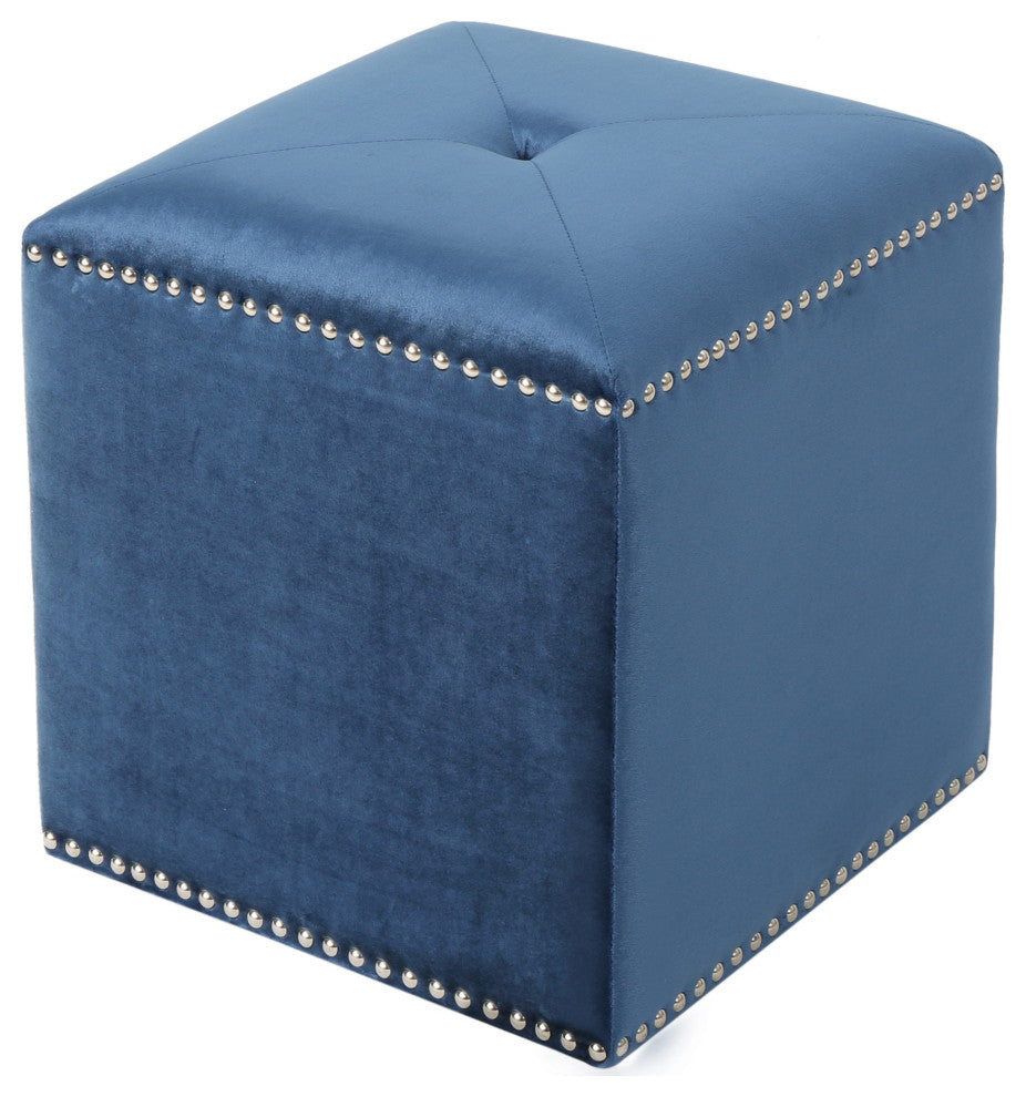 GDF Studio Allen Glam Velvet Ottoman, Cobalt