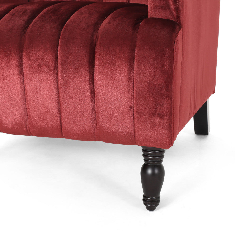 Candice Glam Velvet Club Chair, Garnet and Dark Brown