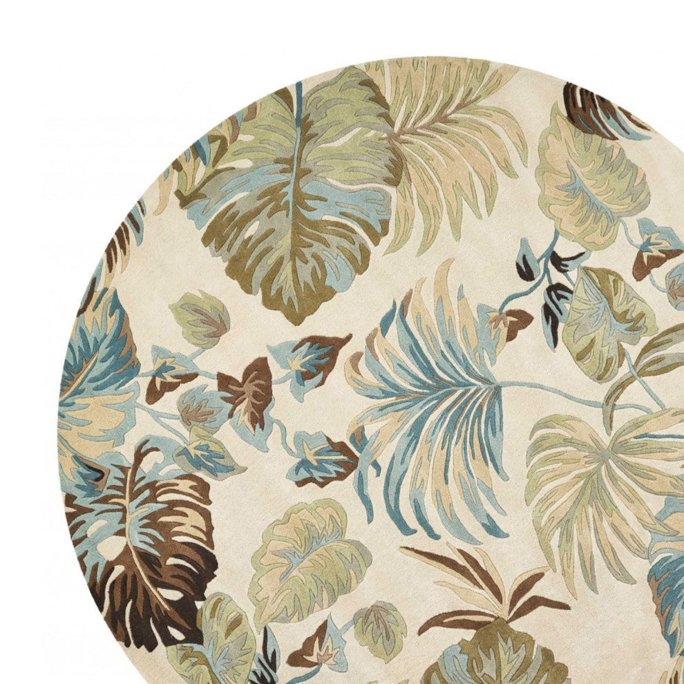 HomeRoots 7' Round Wool Ivory or Blue Area Rug